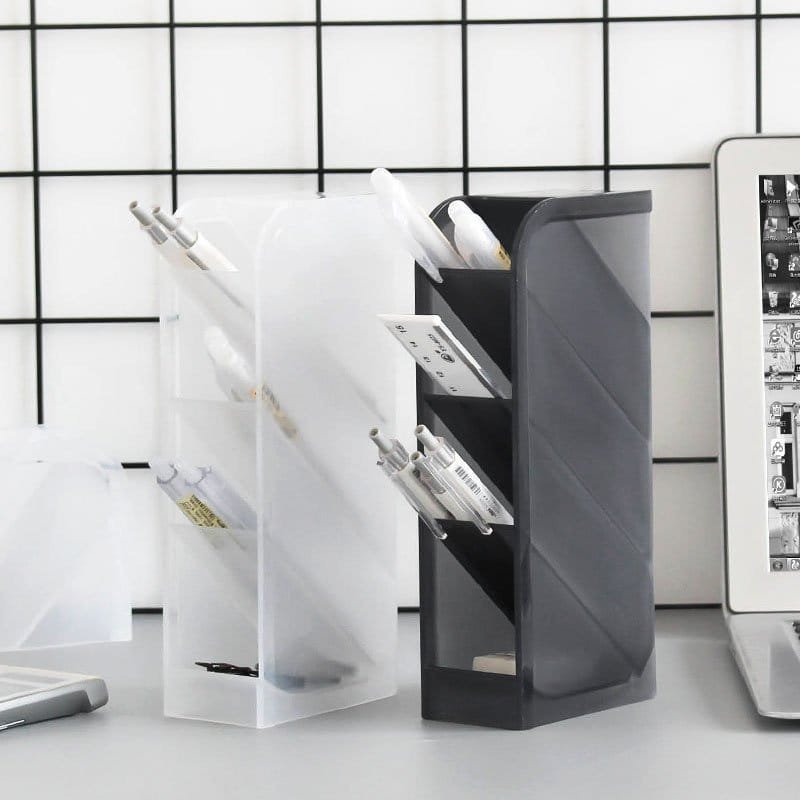 Multi-function-4-Grid-Desktop-Pen-Holder-Office-School-Storage-Case-Clear-White-Black-Plastic-Box-5-20210310-043756.jpg Multi-function 4 Grid Desktop Pen Holder Office Organizer - Image 1